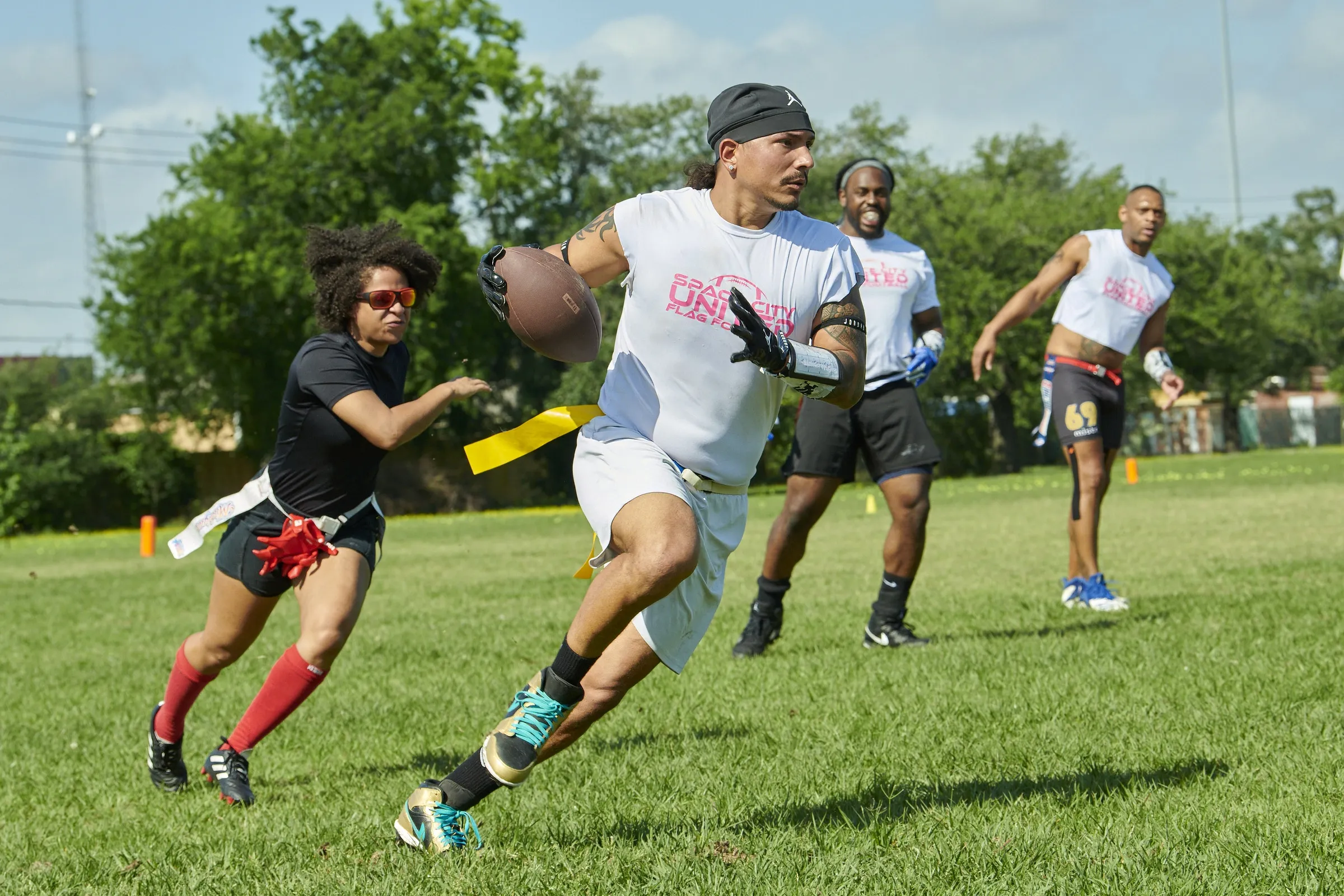 Players in action during a flag football game